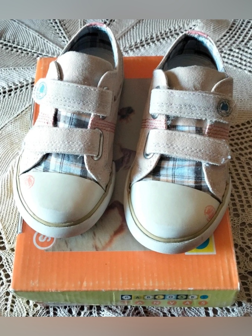 Beige & Pink Kids Velcro Shoes